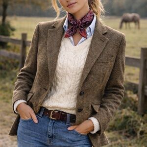 Vintage Cross Country Brown Tweed Wool Blazer Small Equestrian Heritage Jacket